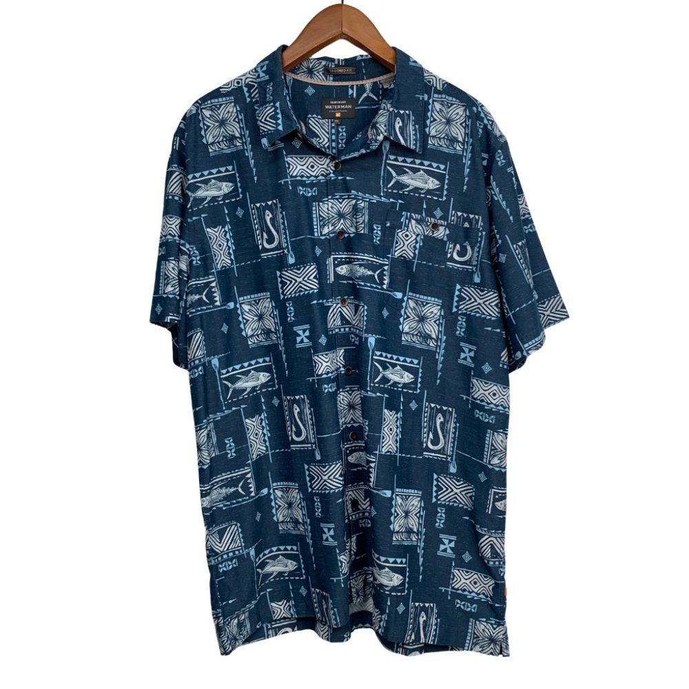 Quiksilver Waterman Collection Casual Button Down Shirt Tailored Fit Fish XXL